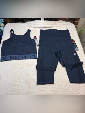 Echelon Sports Bra & Capri Leggings Women’s Cycling Active Exercise Sz L Blue
